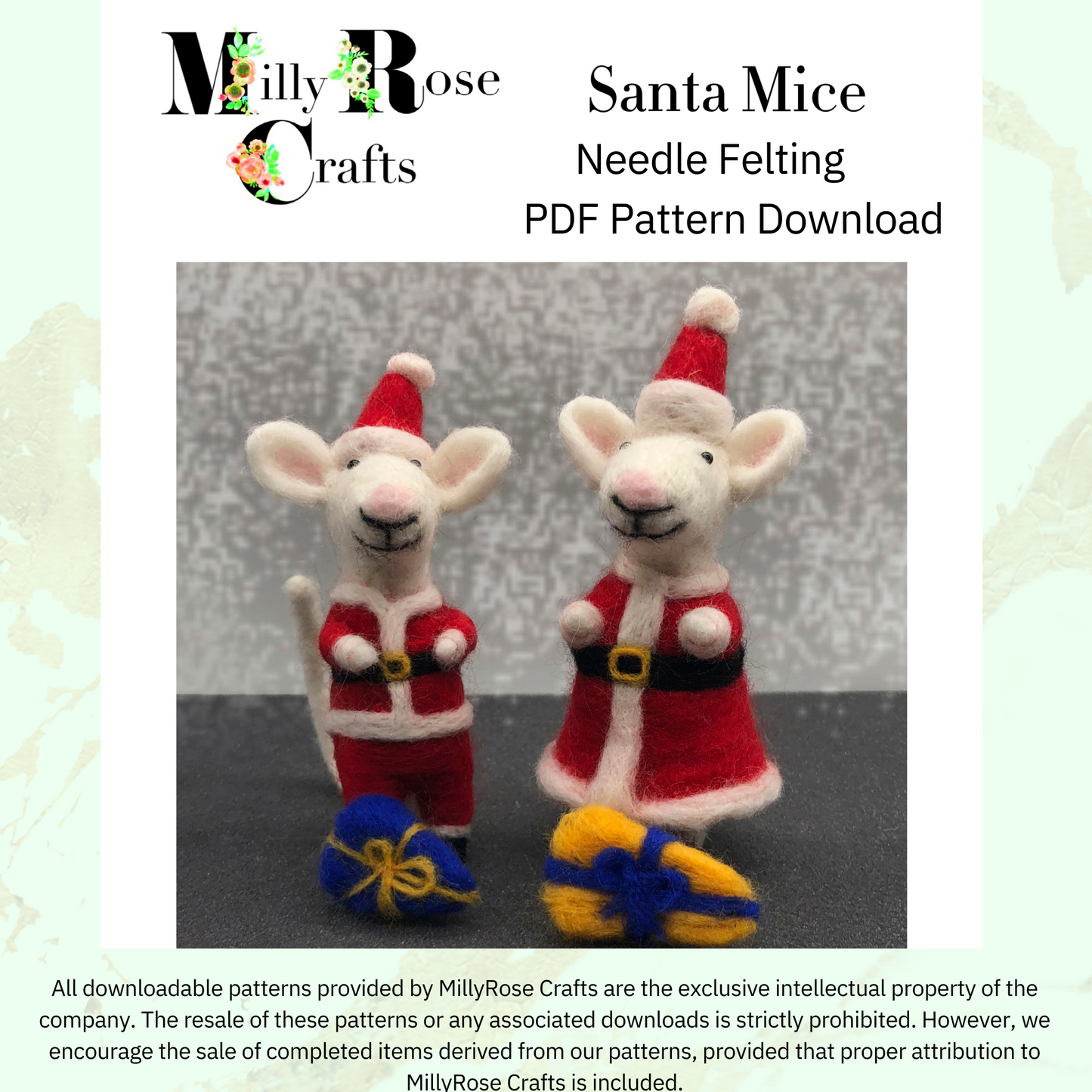 Christmas Mice Needle Felting Pattern pdf Felted Santa Mouse Xmas Felting Download Pattern Beginner's Needle Felting Guide pdf DIY Felting