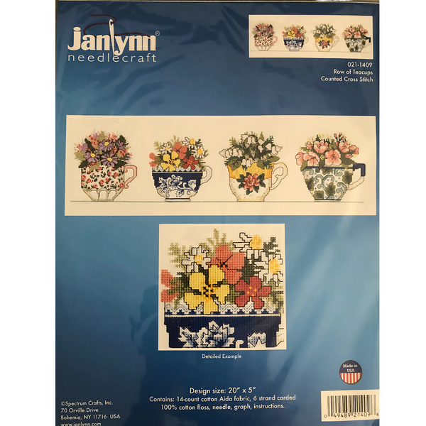 Janlynn Row of Teacups Counted Cross Stitch Kit 