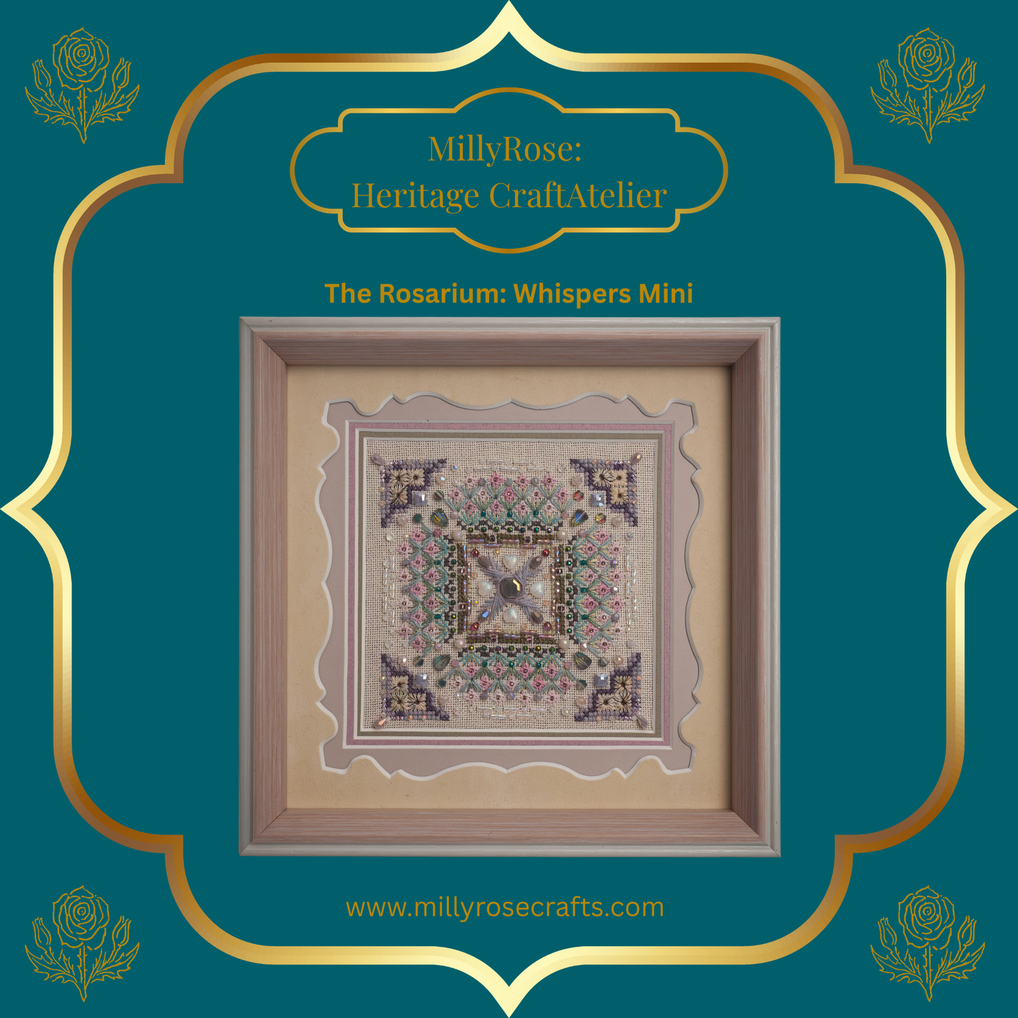 "Rosarium Whispers Mini" Luxury Cross Stitch & Beading Kit Garden Series 2 Series by IMake – 28ct Imported Zweigart Linen & Hand-Dyed Silk