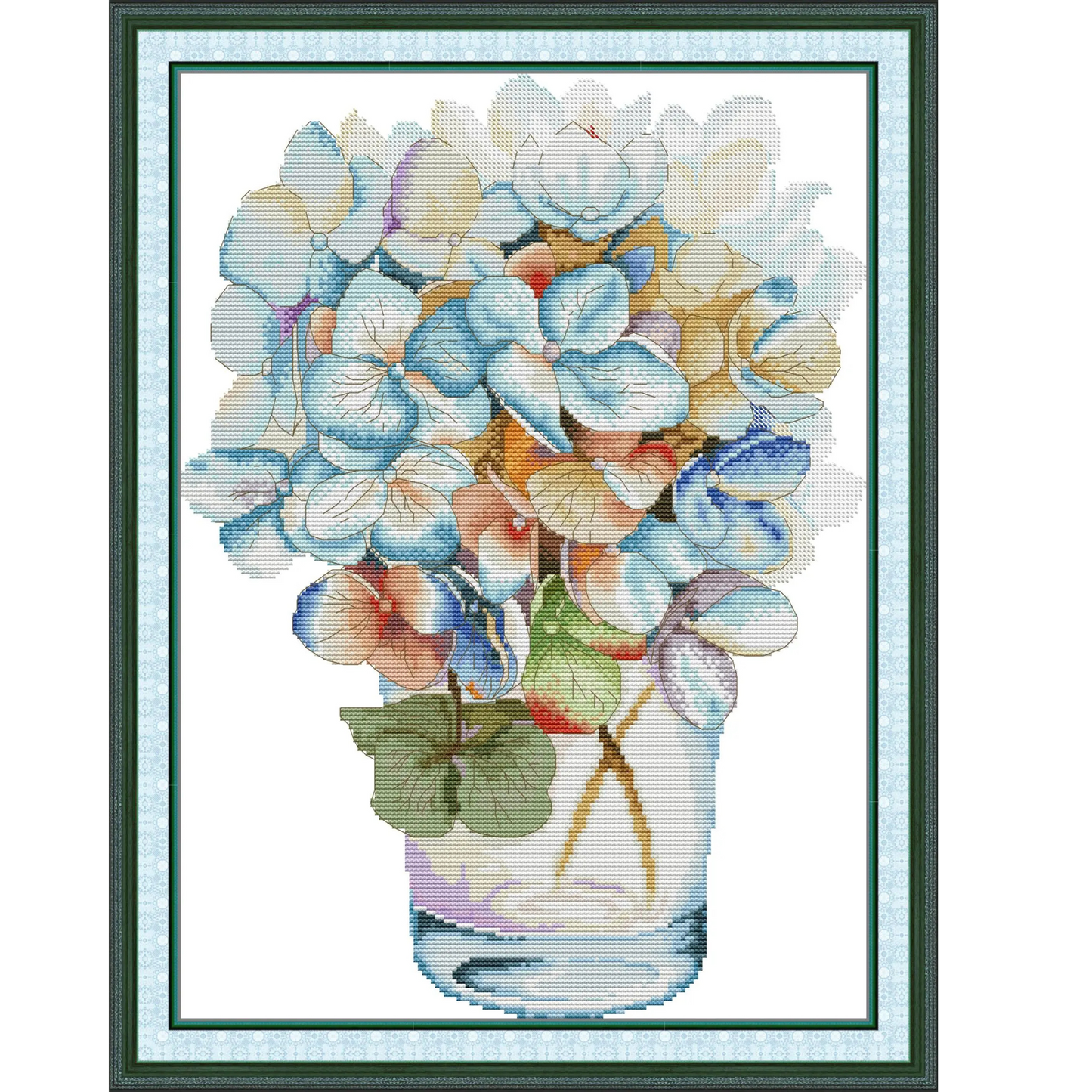 Hydrangea Cross Stitch Kit 14ct Stamped Counted Cross Stitch Blue Hydrangea Head Flower Embroidery Kit