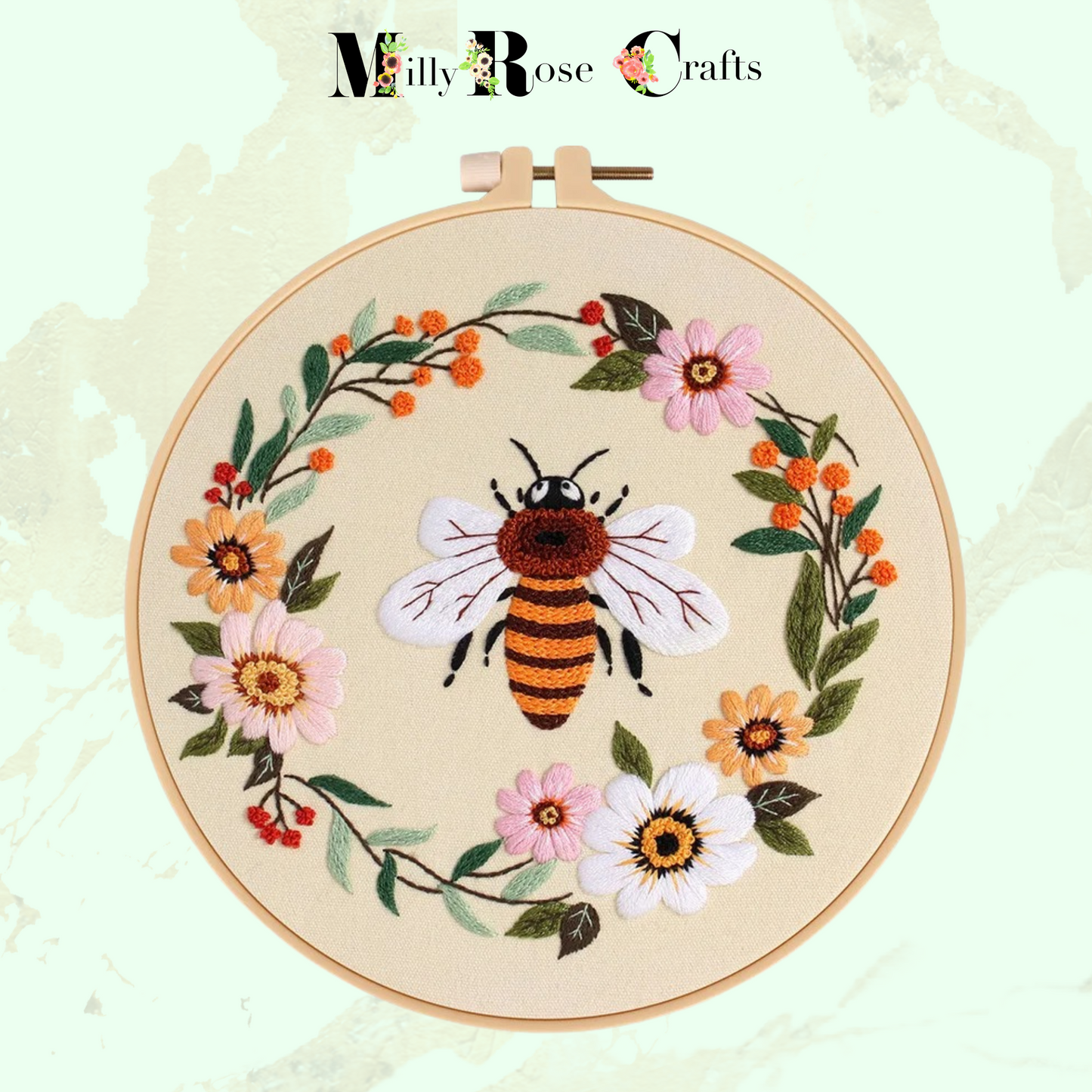 Bees Embroidery Kits Flowers Cross Stitch Starter Craft Kits Beginner Adults DIY Embroidery Cloth with Pattern Instruction Threads