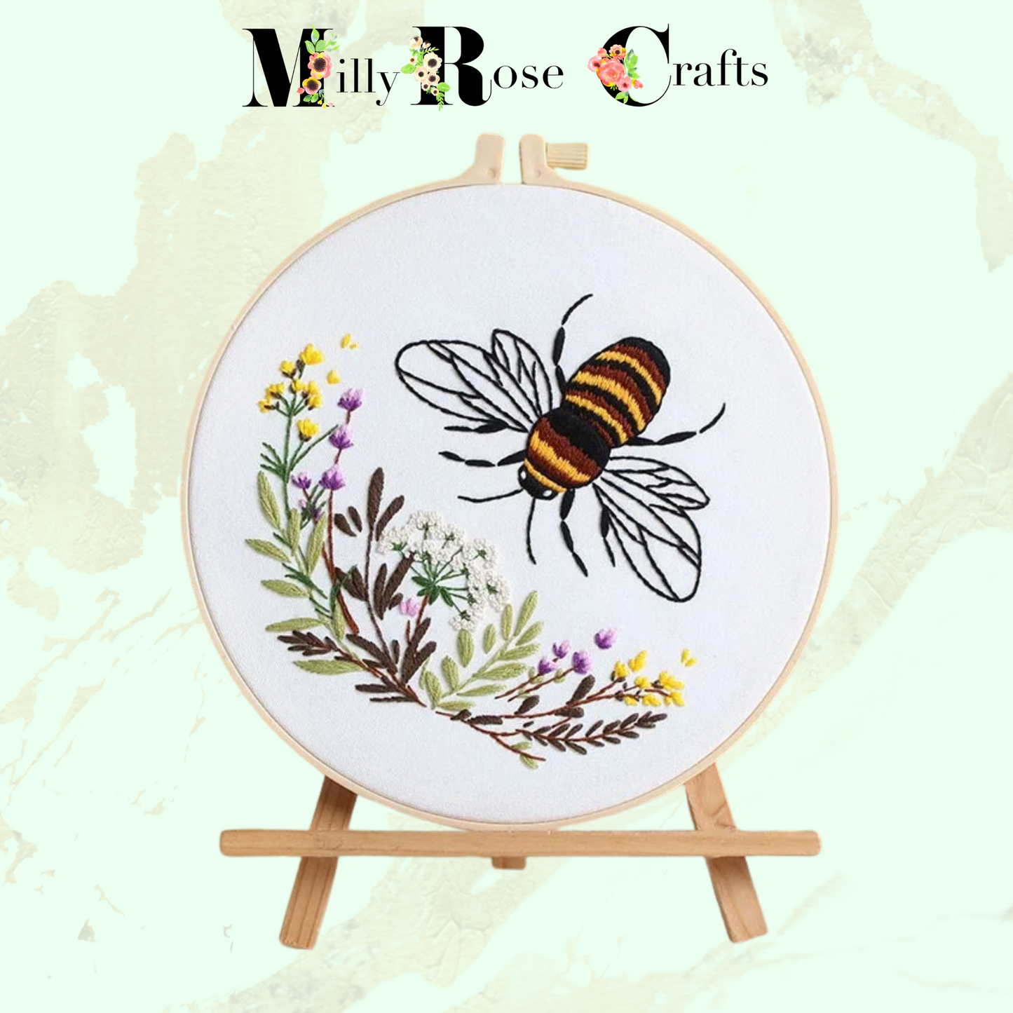 Bees Embroidery Kits Honeycomb Flowers DIY Cross Stitch Starter Craft Kits Beginner Adults Embroidery Cloth with Pattern Instruction Threads