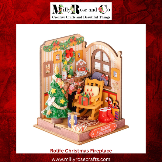 Rolife Christmas Fire Place 3d Mini House Robotime Building Craft Kits DIY Miniature House Kit Decoration for Adults Gift For Christmas