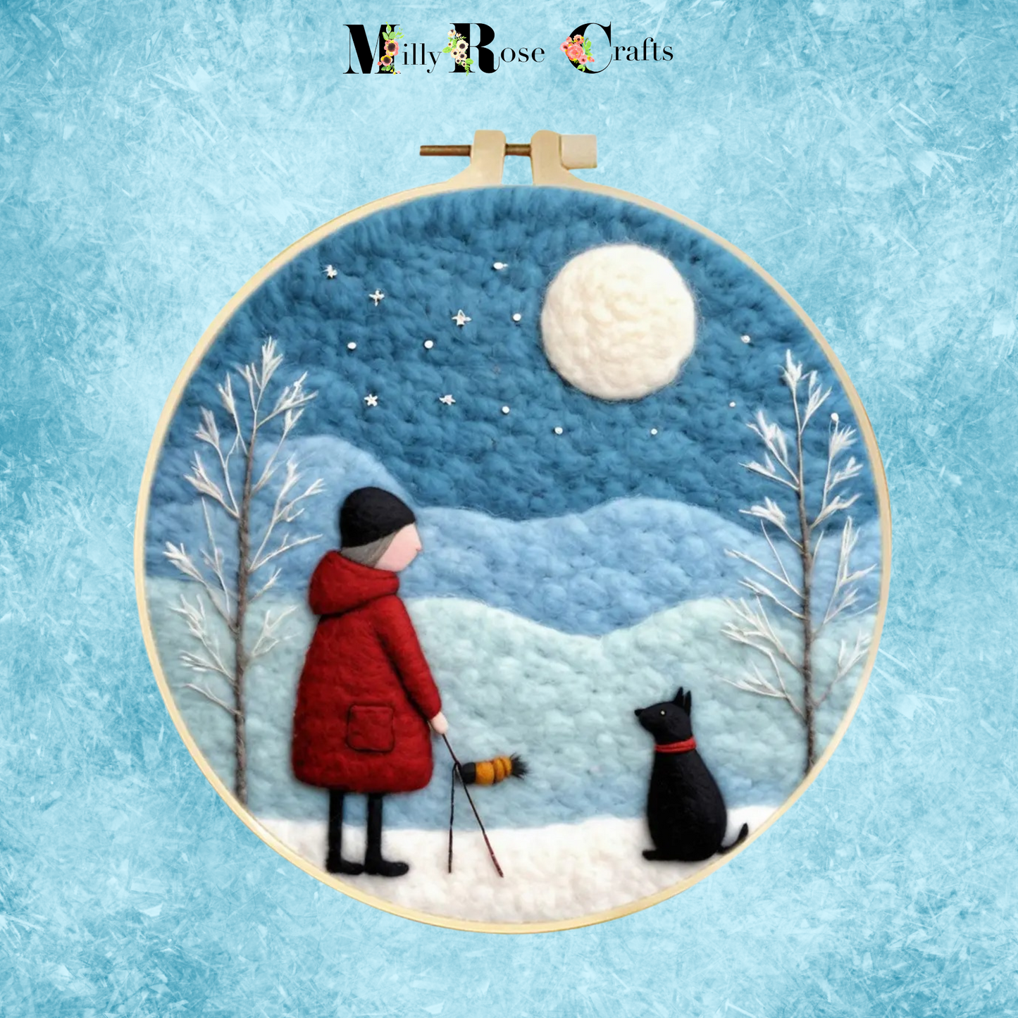 Me and My Dog 2D Needle Felting Kit Winter Scene Needle Painting Kit Snow Scene Needle Felting Kit Winter Craft Decor Perfect Christmas Gift Idea