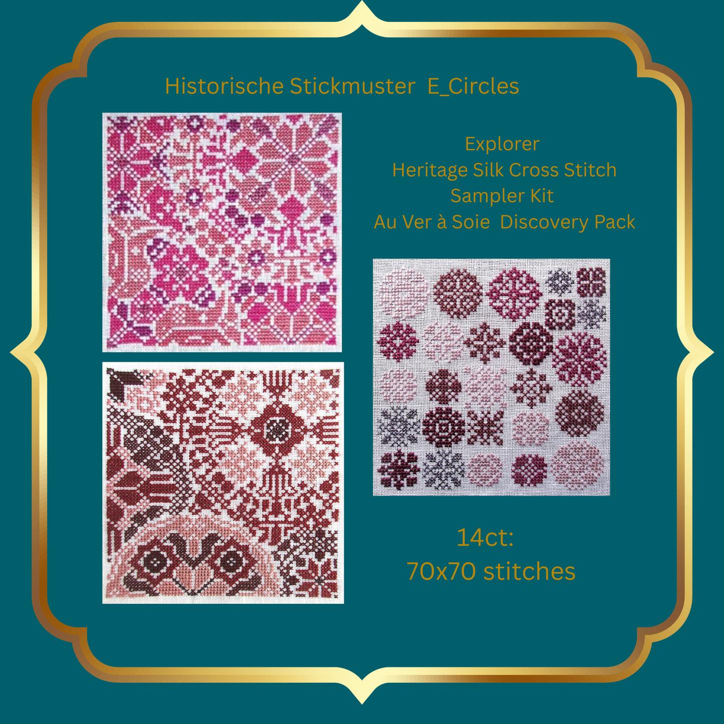 Historische Stickmuster Explorer Silk Cross Stitch Kit  Au Ver à Soie Fushia Burgundy Prune  Discovery Pack Sampler