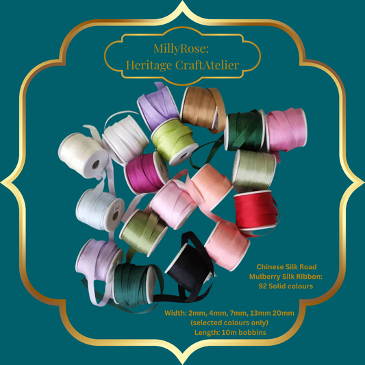 Premium 100% Mulberry Silk Ribbon  Artisan Single Color Collection 2mm,4mm,7mm,13mm,20mm widths