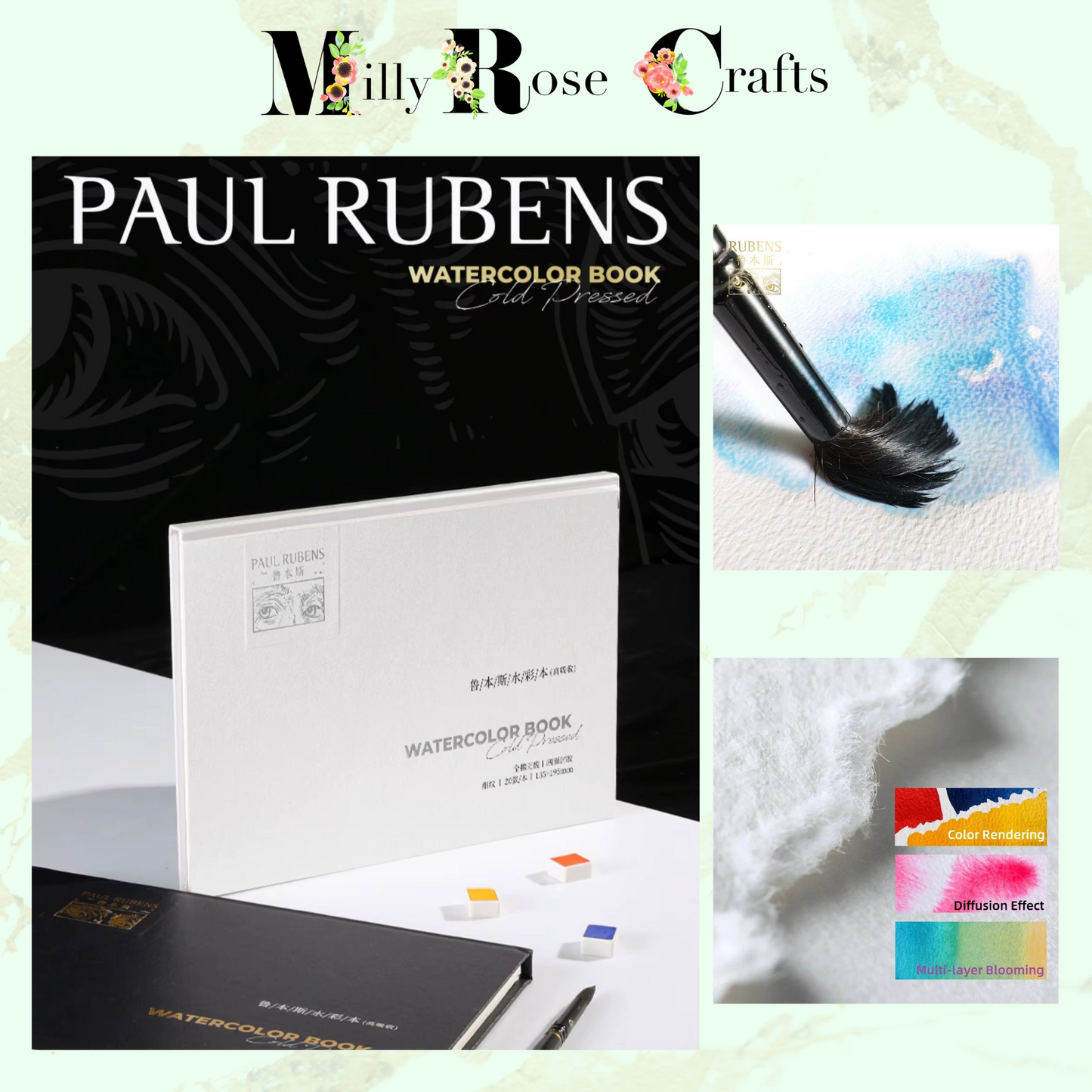 Paul Rubens Watercolour Painting Book High Absorption Cold Pressed Water Color Paper Paper Block Sketchbook Grain Options100% Cotton 300gsm 20 Sheets