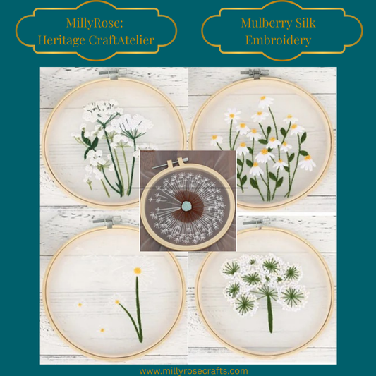Floating Botanicals: 8 Momme Mulberry Silk Organza Embroidery Kits