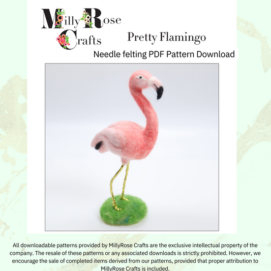 Pink Flamingo Needle Felting Pattern .pdf Download Bird Felting Pattern Beginner's Needle Felting Guide Download MillyRose Crafts.pdf felting