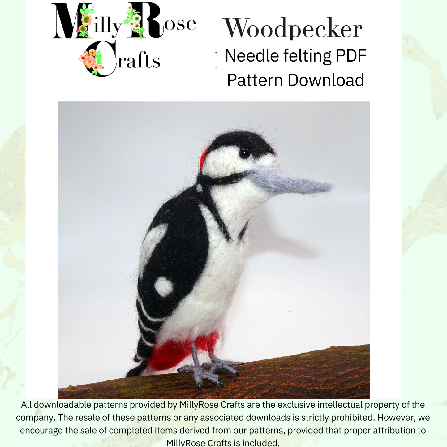 Wood Pecker Needle Felting Pattern .pdf Download Woodpecker Bird Felting Pattern Beginner's Needle Felting Guide Download MillyRose Crafts.pdf felting