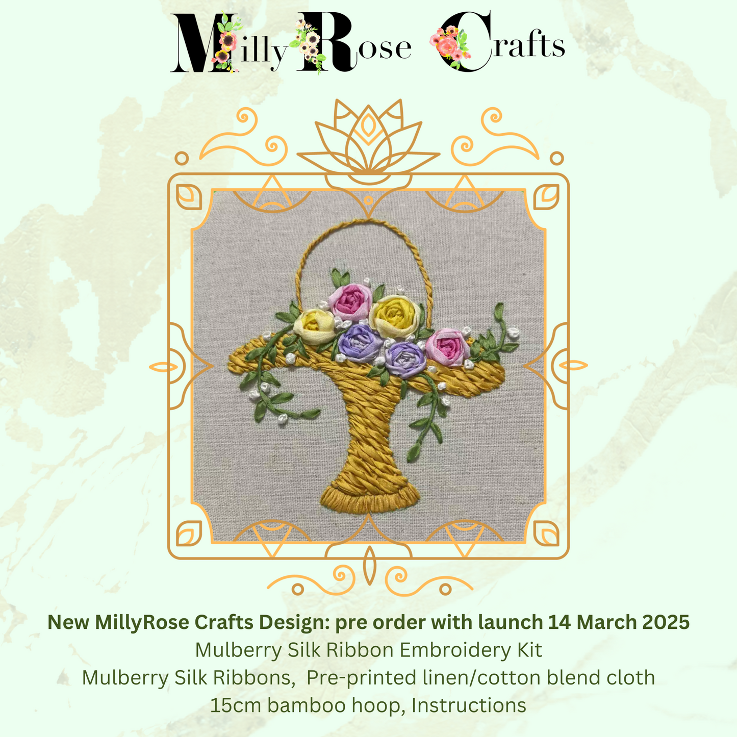 Mulberry Silk Embroidery Kit 100% Silk Ribbon Rose Embroidery Beginner Friendly Pre Stamped Linen/Cotton Cloth 15cm Hoop Mothers Day Gift