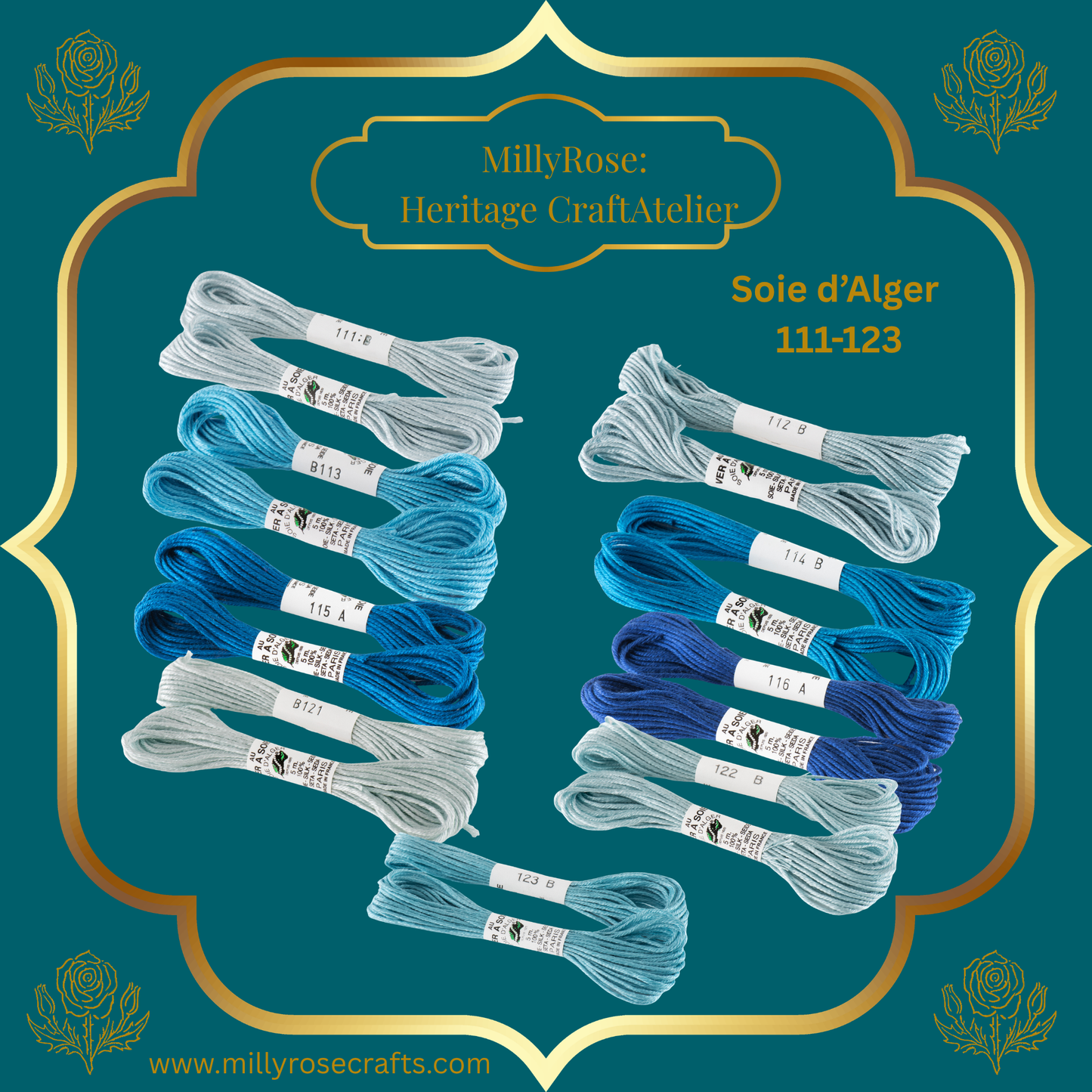 Au Ver à Soie – Soie d'Alger Silk Thread | Premium 7-Ply Embroidery Skeins 111-116, 121-123