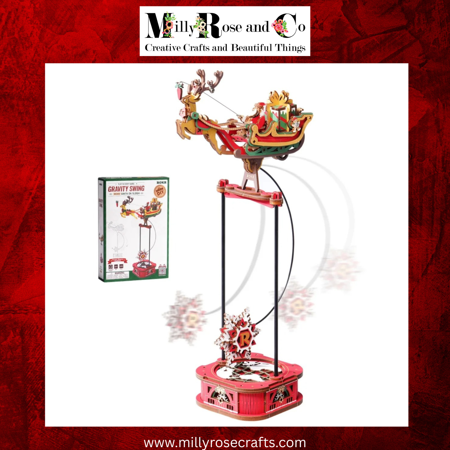 Rokr Santa on Sleigh Gravity Pendulum 3D Wooden Puzzle Perpetual Motion Kinetic Toy Swinging Desk Decor 14+ Stem Unique Christmas Gift