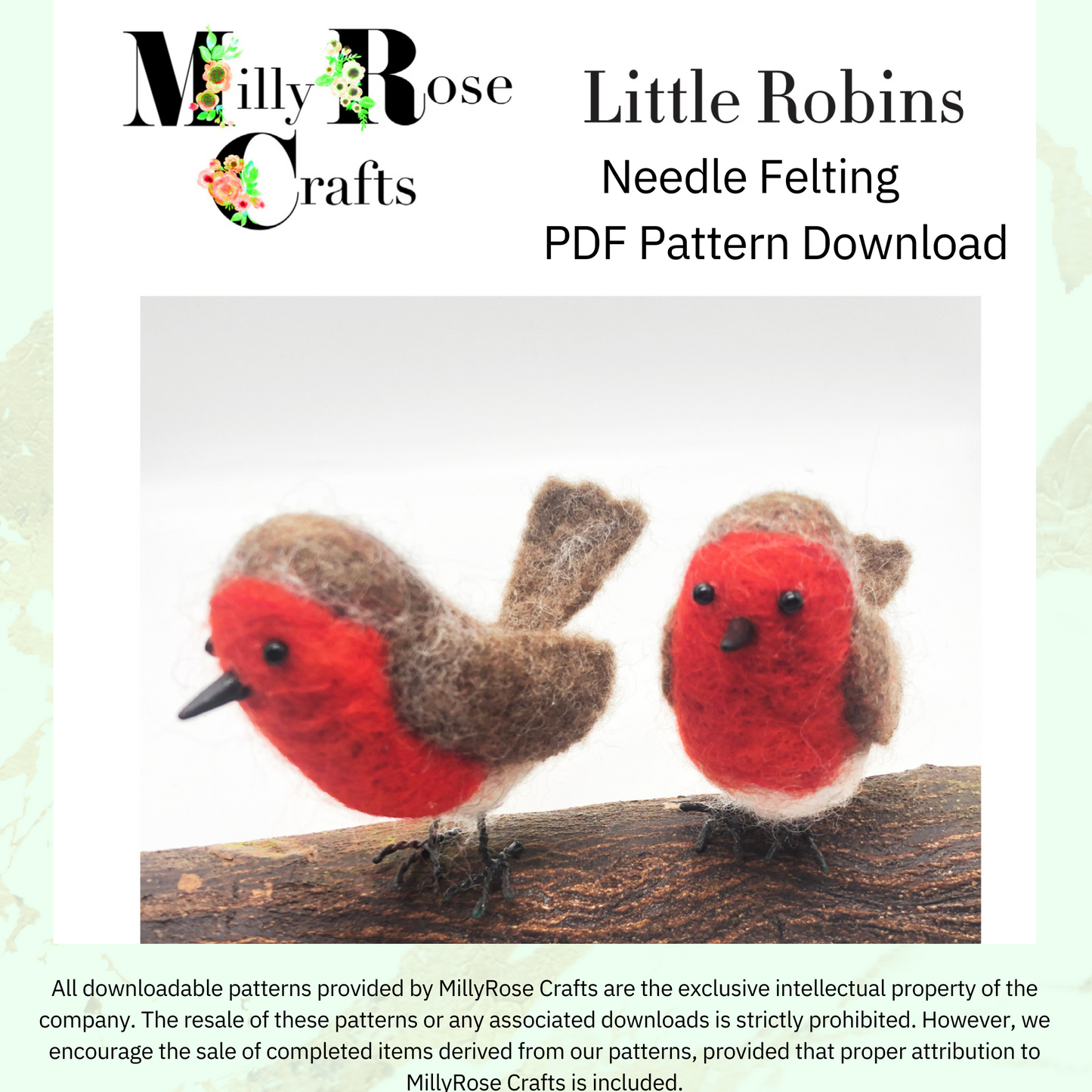 Robin Needle Felting Pattern pdf Felted Robin Redbreast Xmas Felting Download Pattern Beginner's Needle Felting Guide pdf DIY Felted Bird