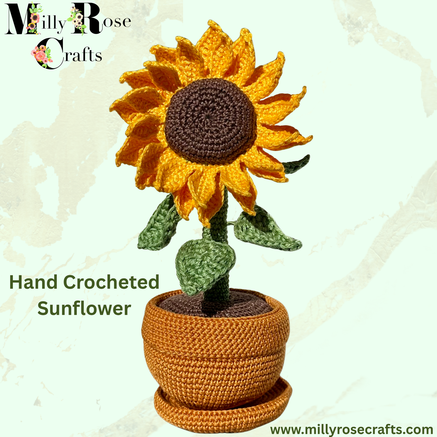 Artisan Hand-Crocheted Sunflower in Pot – Scheepjes Catona Cotton – Poseable Summer Decor