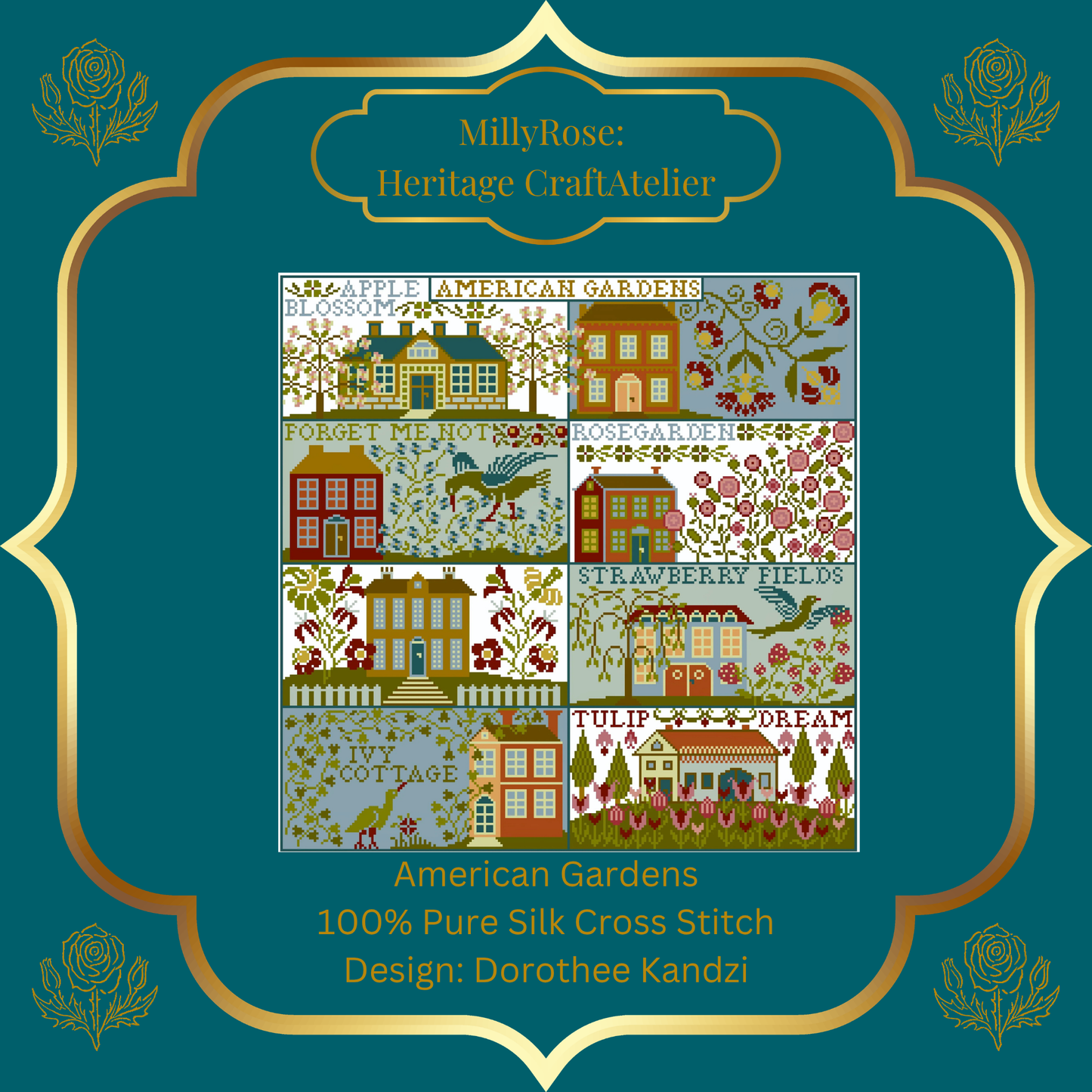 American Gardens Silk Cross Stitch Kit Heritage Cross Stitch Historische Stickmuster  Au Ver à Soie