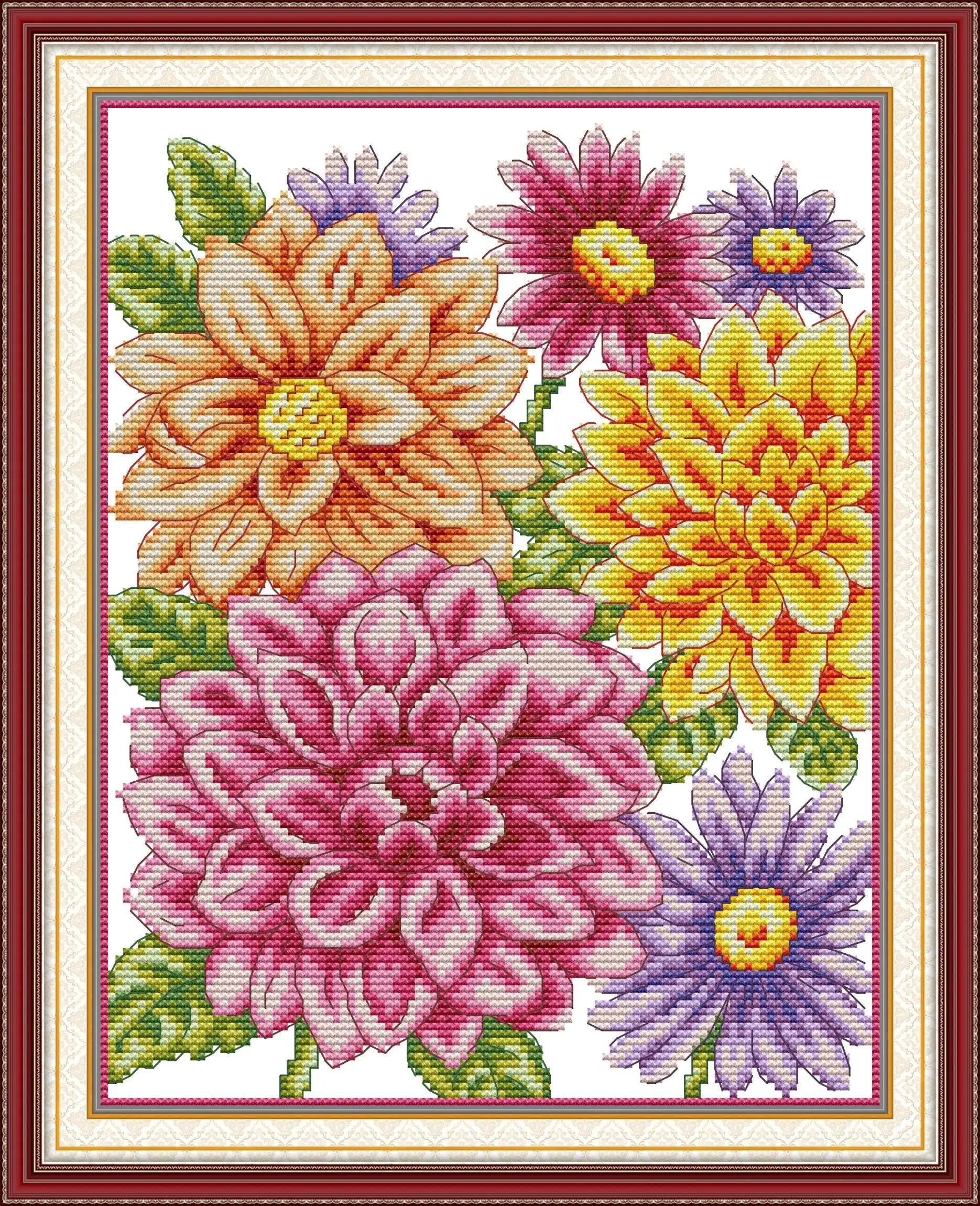 Dahlia Cross Stitch Kit-Stamped Cross Stitch Counted Cross Stitch Kit