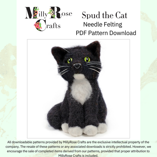 Spud the Cat Needle Felting Download Pattern .pdf Tuxedo Cat Felting Pattern Beginner's Kitten Needle Felting Guide pdf Download DIY Felting