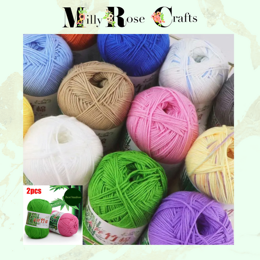 Bamboo Wool 50g  Eco-Friendly Cotton-Bamboo Blend 70% Bamboo Fibre 30% Cotton 1.2 mm Diameter 2 Pieces per Pack