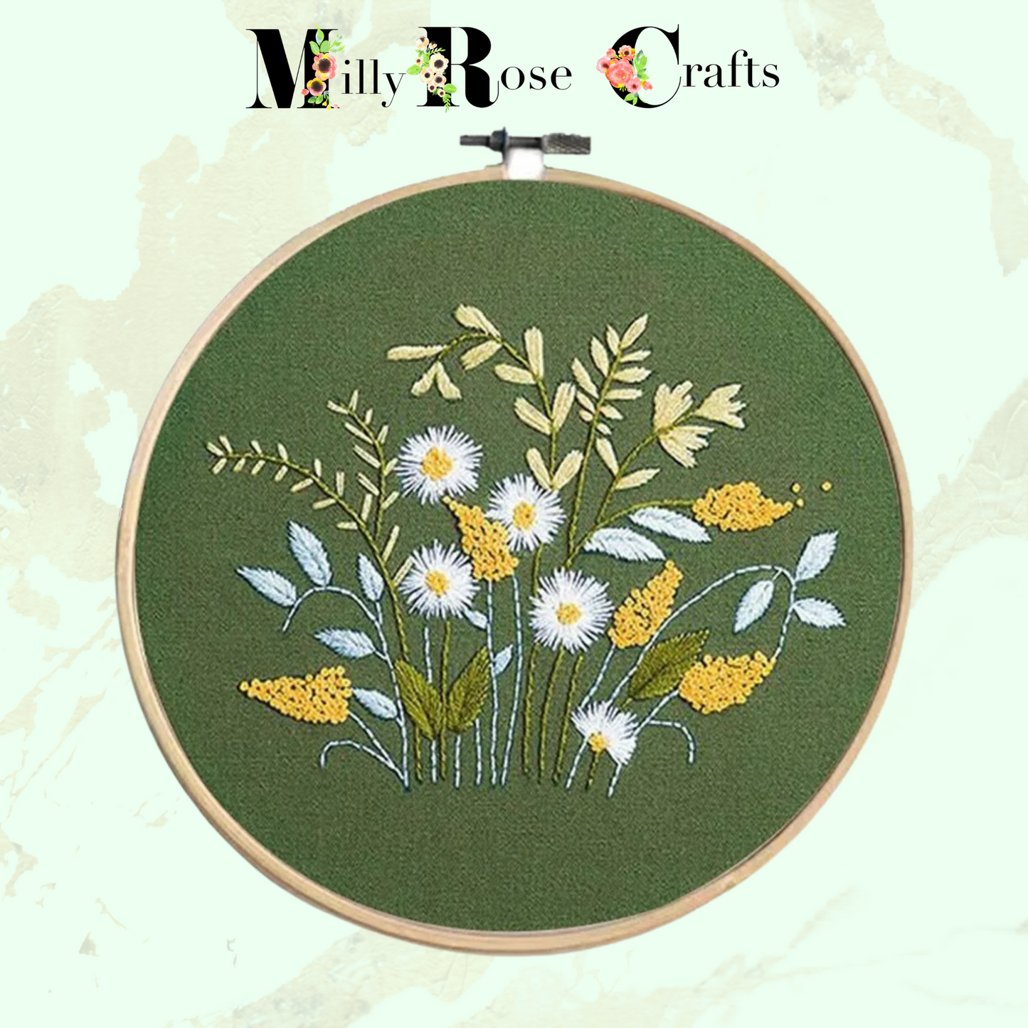 Meadow Flower Embroidery Kits Dandelion Clock DIY Daisy Embroidery kit,20cm hoop and pre-printed cloth, Great craft gift idea