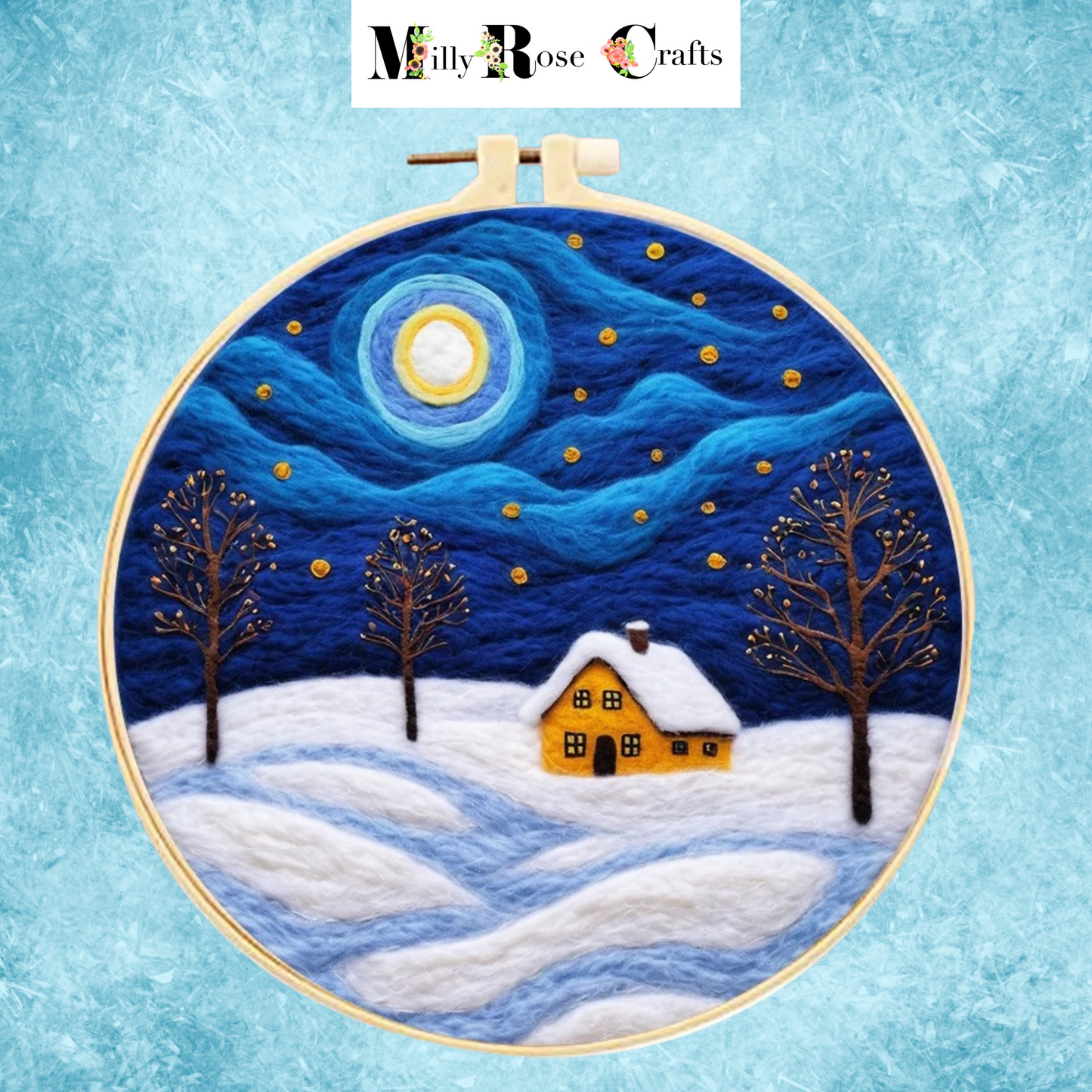 2D Winter Needle Felting Kits Starry Night Needle Painting Kit Snow Scene Needle Felting Kit Winter Craft Decor Perfect Christmas Gift Idea