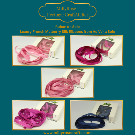 Au Ver à Soie 4mm 7mm mulberry silk ribbon color1042, 1043, 1312, 1314, 1423 official swatch
