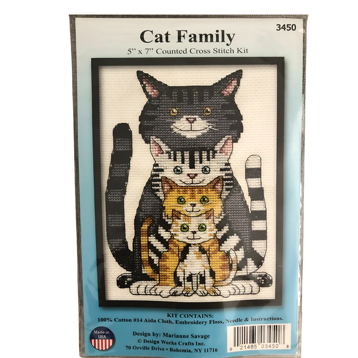 Marianne Savage Cat Family Counted Cross Stitch Kit