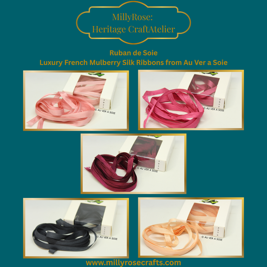 Au Ver à Soie 4mm 7mm mulberry silk ribbon color 3021, 3024, 3026, 3226, 3276  official swatch 