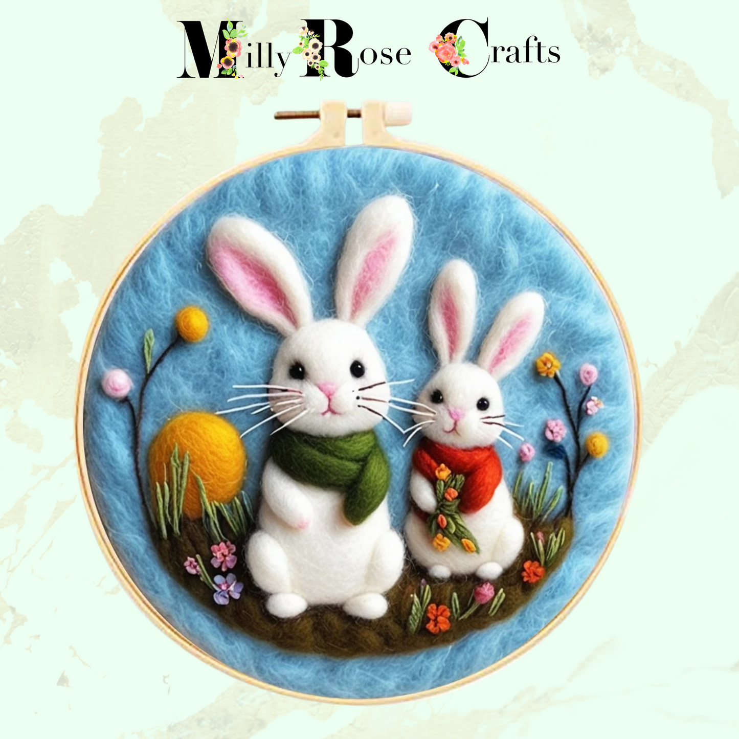 2D Rabbit Needle Felting Kit Adult Beginner Easter Bunny Wool Painting Kit Complete Spring Bunnies Felting Kit Craft Gift Idea