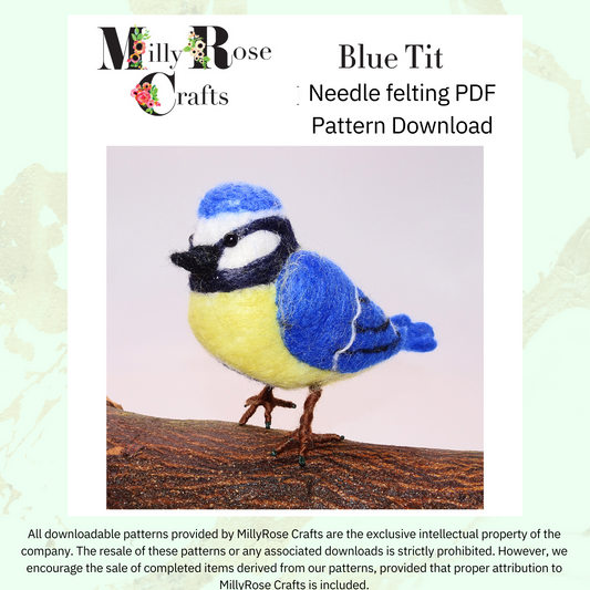 Blue Tit Needle Felting Pattern Beginner's Needle Felting Guide Download MillyRose Crafts