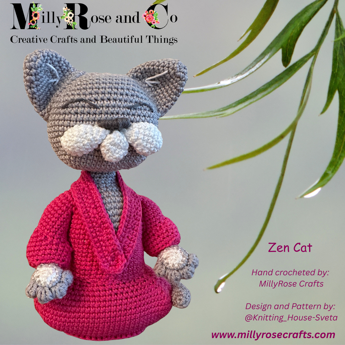 Hand Crocheted Meditating Zen Cat Peaceful Monk Amigurumi  Meditation & Wellbeing Altar Artisan Gift