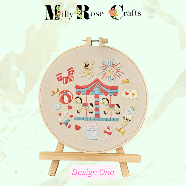 Fun Fair Carousel Embroidery Kits DIY Nursery Embroidery Kit for Beginners Adults Circus Embroidery Castle Stamped Cross Stitch Perfect Craft Gift Idea