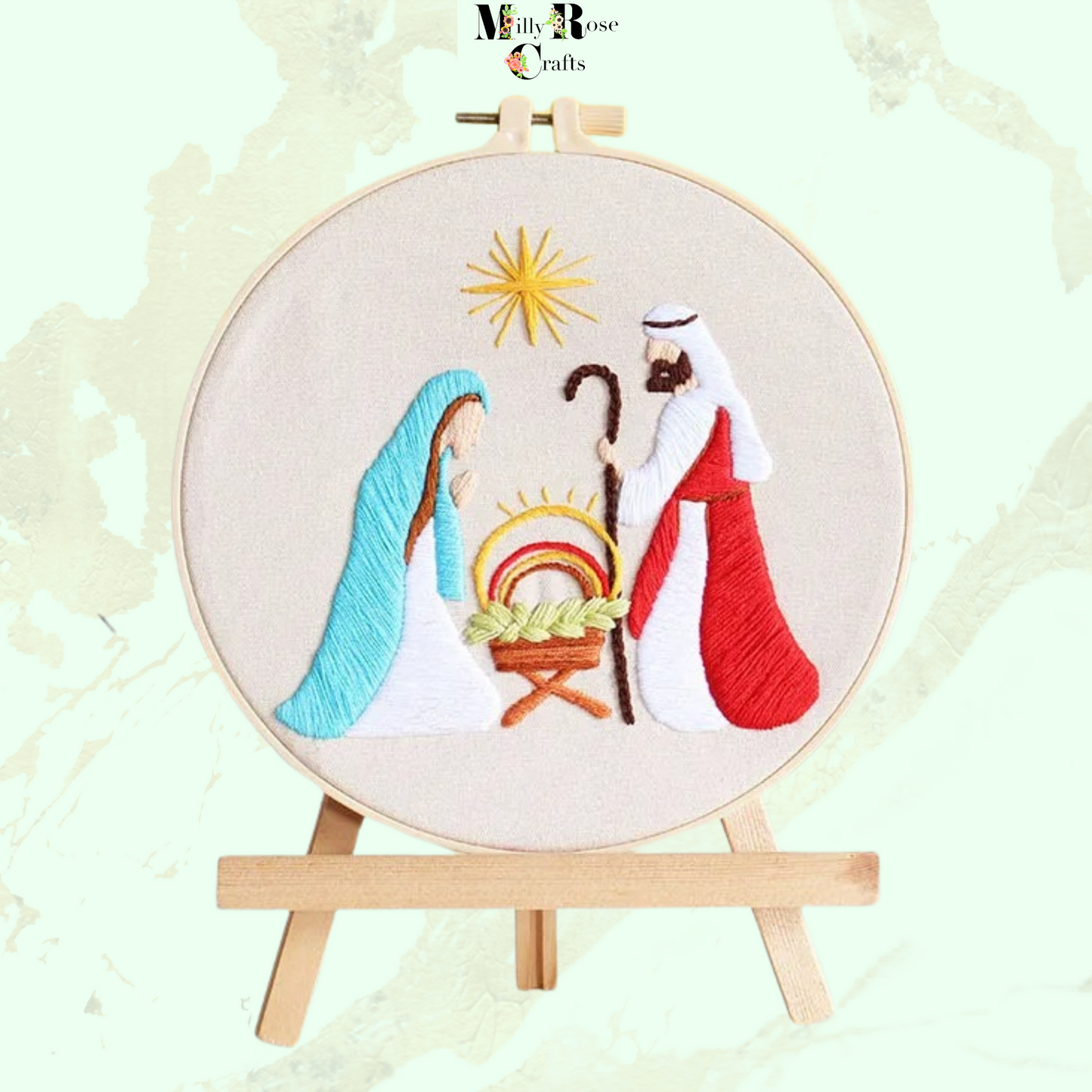 Nativity Embroidery Kits   Beginner Embroidery Kit, 20x20cm complete stamped cross stitch kit