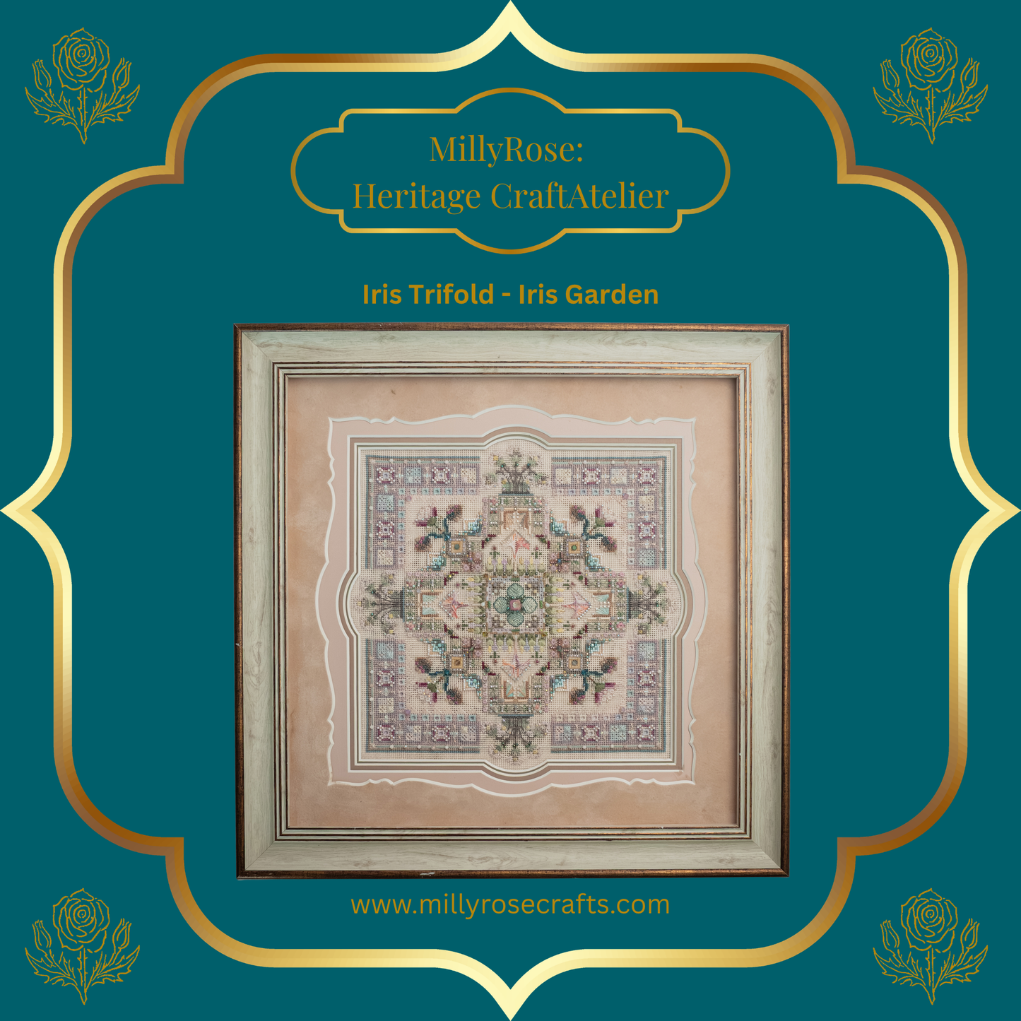 IMAKE Iris Trifold Iris Garden Luxury Cross Stitch  Mixed Media Needlework Kit Bead Embroidery