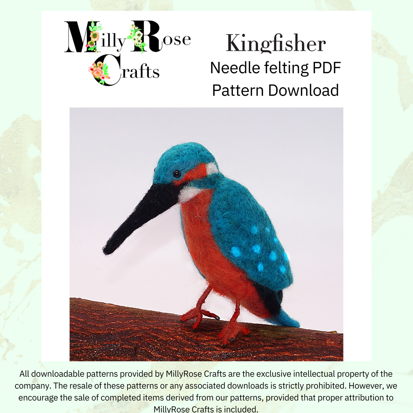 Kingfisher Needle Felting Pattern .pdf Download Bird Felting Pattern Beginner's Needle Felting Guide Download MillyRose Crafts.pdf felting