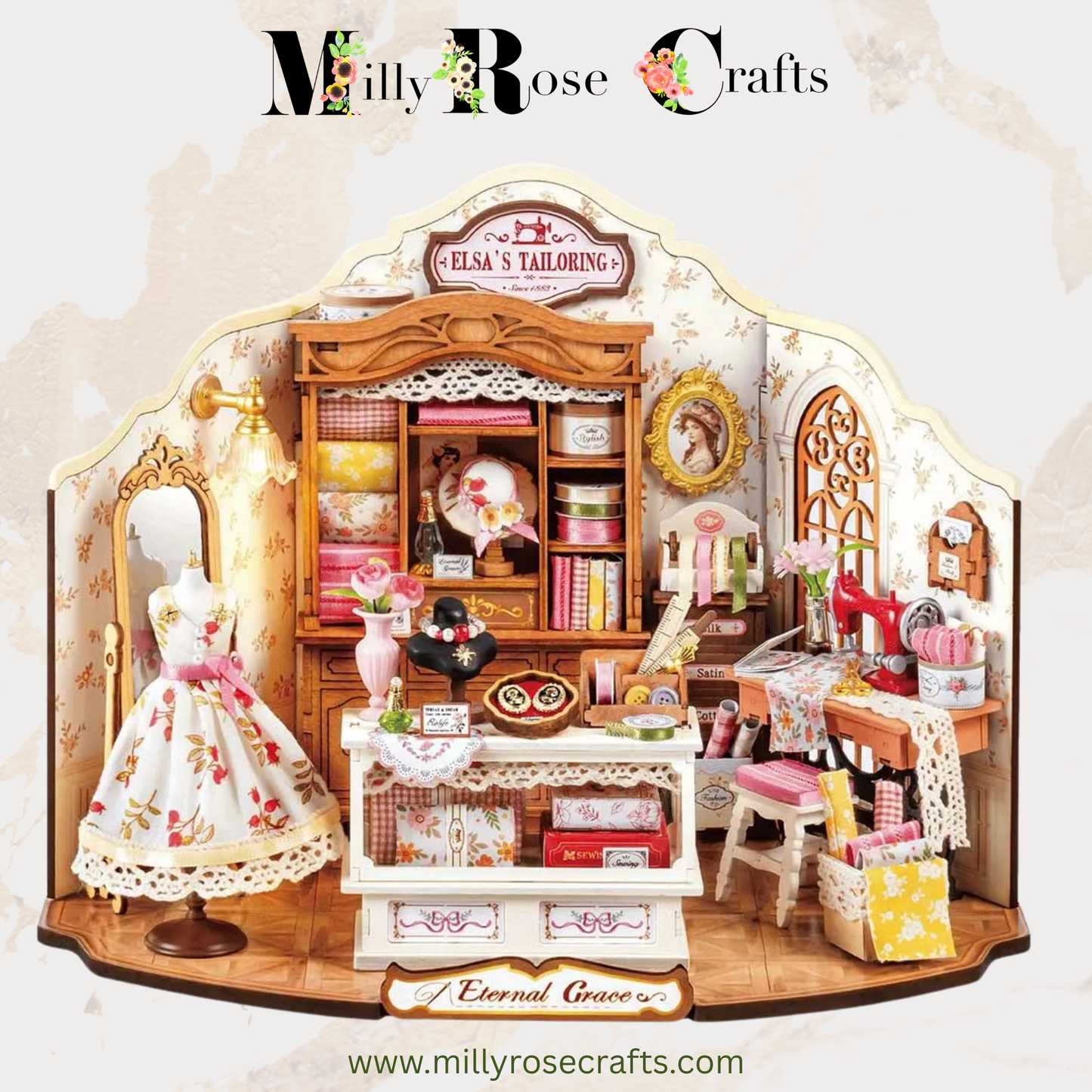Rolife Elsa's Tailoring DIY Miniature House Robotime Dollhouse Studio Vintage Victorian Style Decor For Miniature Collectors 14+ Adults