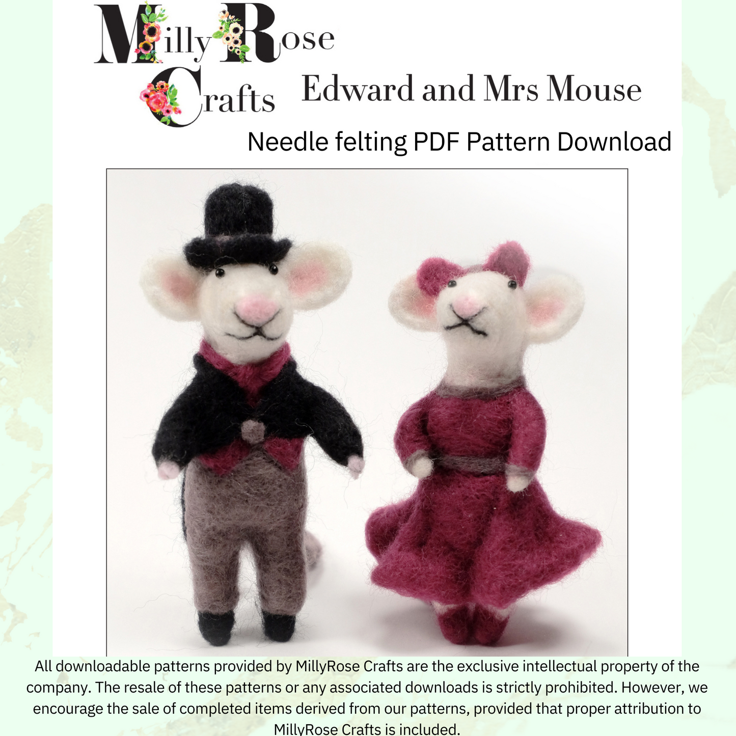 Mouse Needle Felting Download Pattern .pdf Edward & Mrs Mouse Felting Pattern Beginner's Mice Needle Felting Guide pdf Download DIY Felting