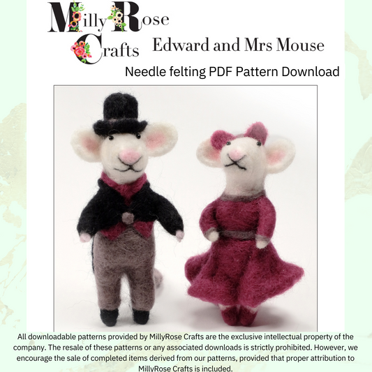 Mouse Needle Felting Download Pattern .pdf Edward & Mrs Mouse Felting Pattern Beginner's Mice Needle Felting Guide pdf Download DIY Felting