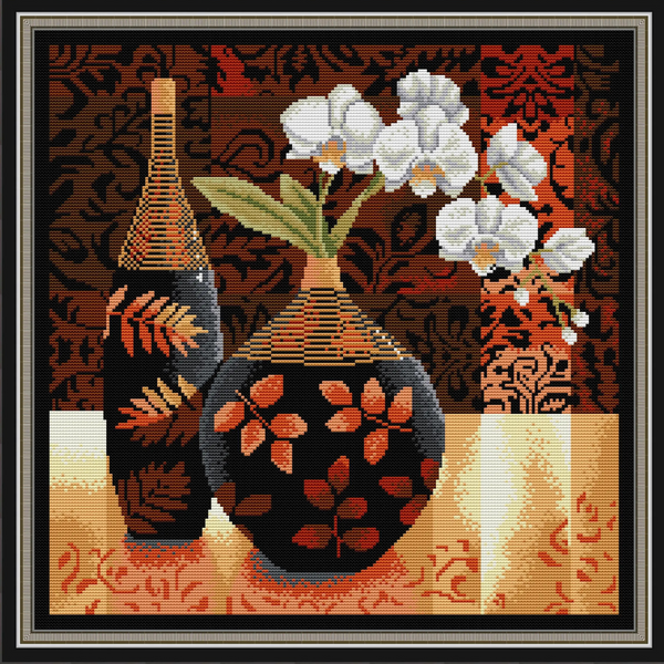 Orchid in Vase Cross Stitch Kit 14ct Stamped Cross Stitch Orchid in Black Porcelain Jar Joy Sunday 11ct Counted Cross Stitch Craft Gift Embroidery Kit