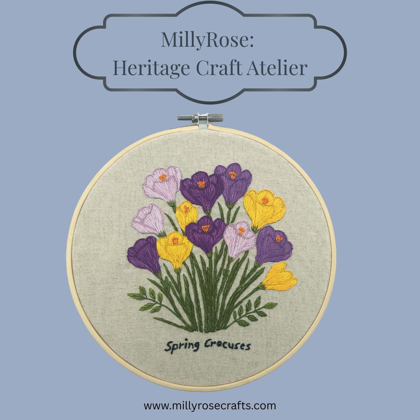 Spring Crocus Embroidery Kit, Floral Hand Needlework Kit, Beginner Botanical Craft, Heritage Floral Art, MillyRose Atelier