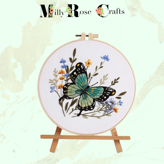 Butterfly Embroidery Kit Beginner Flower Embroidery Adult Stamped Cross Stitch Pattern, Simple Embroidery for Beginners Thread Painting Craft Gift