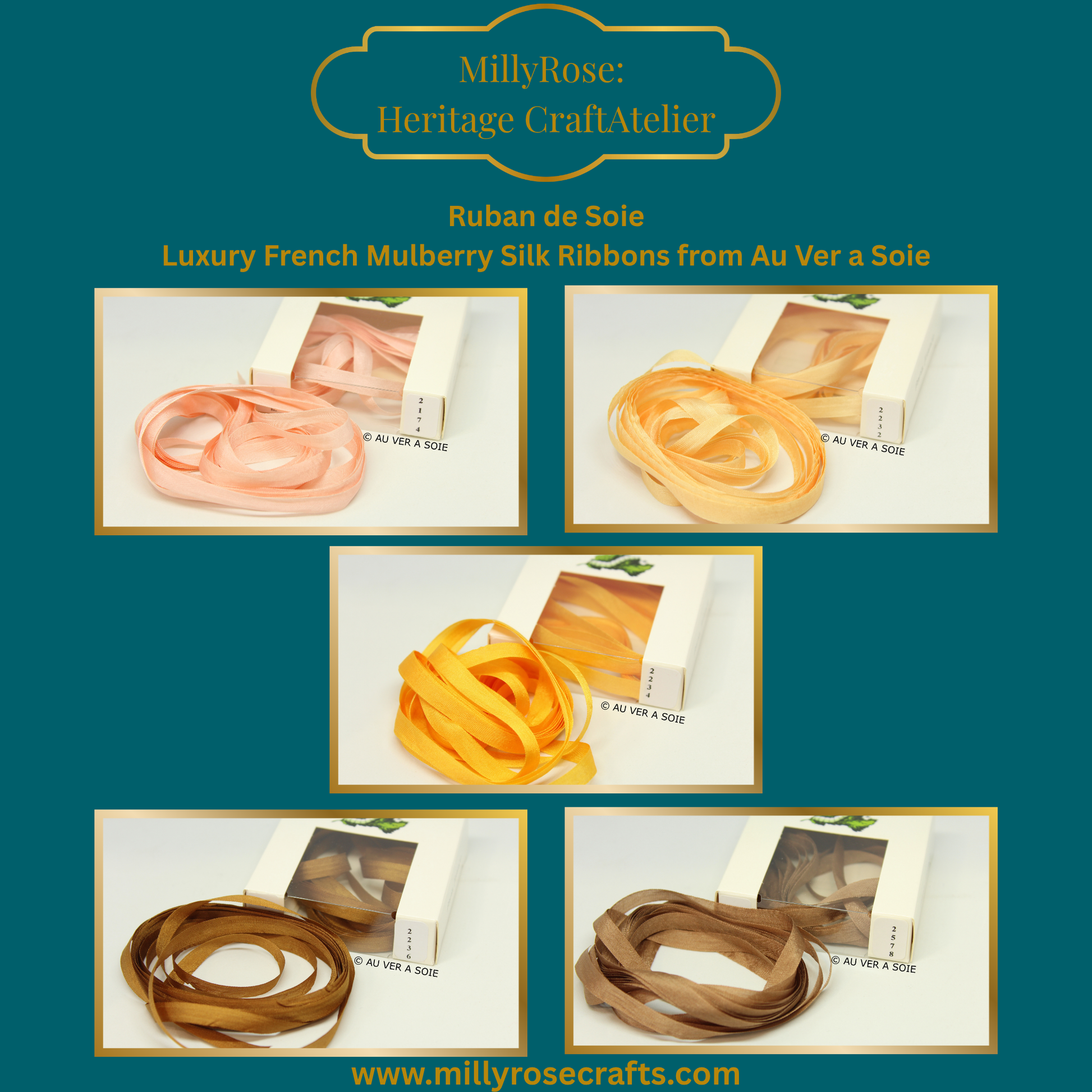 Au Ver à Soie 4mm 7mm mulberry silk ribbon color 2174, 2232, 2234, 2236, 2578  official swatch