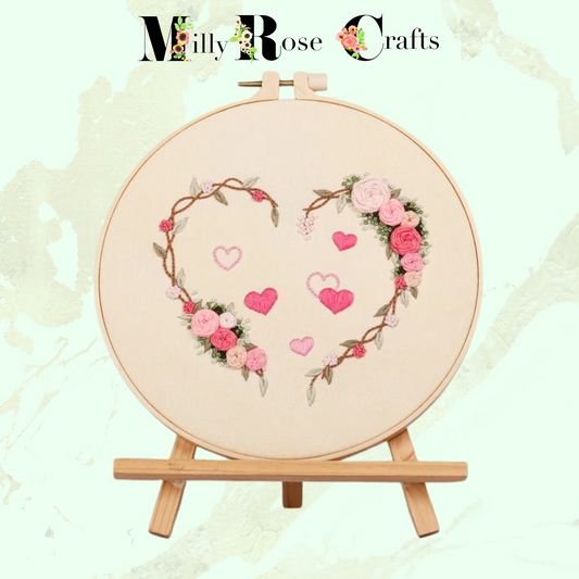 Flower Heart Embroidery Kit Adult Beginner Complete DIY Heart Shaped Stamped Embroidery Cross Stitch Pattern 20cm Hoop Valentines Craft Gift