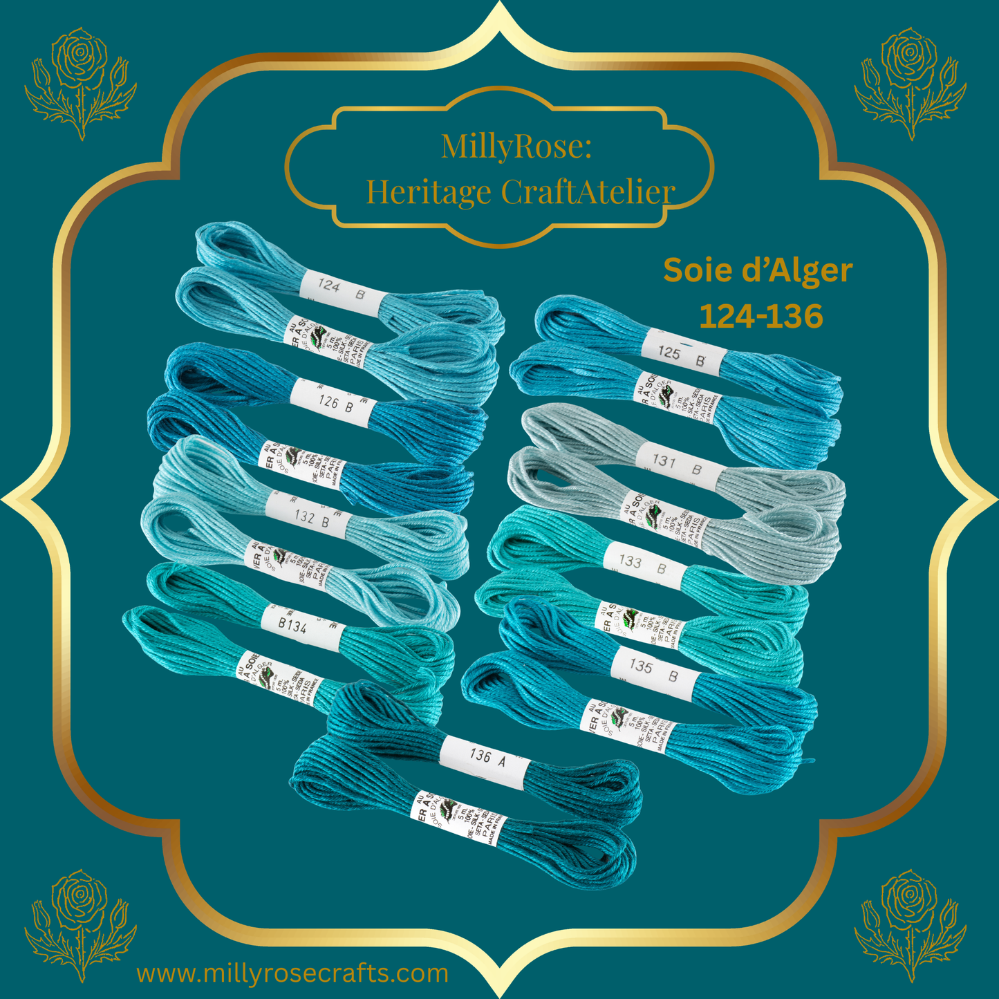 Au Ver à Soie – Soie d'Alger Silk Thread | Premium 7-Ply Embroidery Skeins 124-126, 131-136