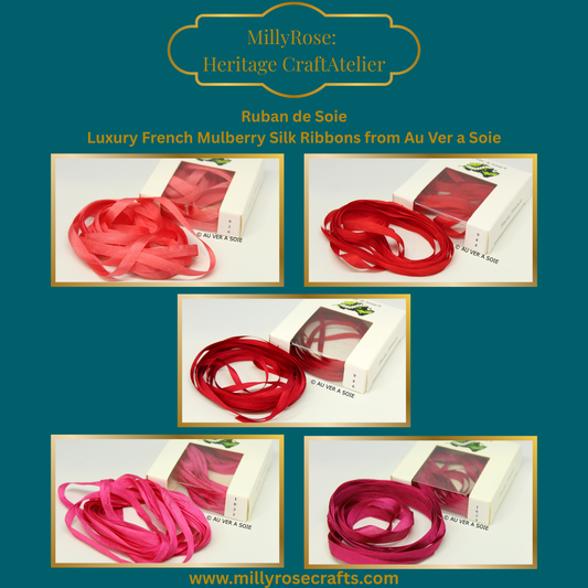 Au Ver à Soie 4mm 7mm mulberry silk ribbon color 936, 944, 946, 1033, 1034 official swatch