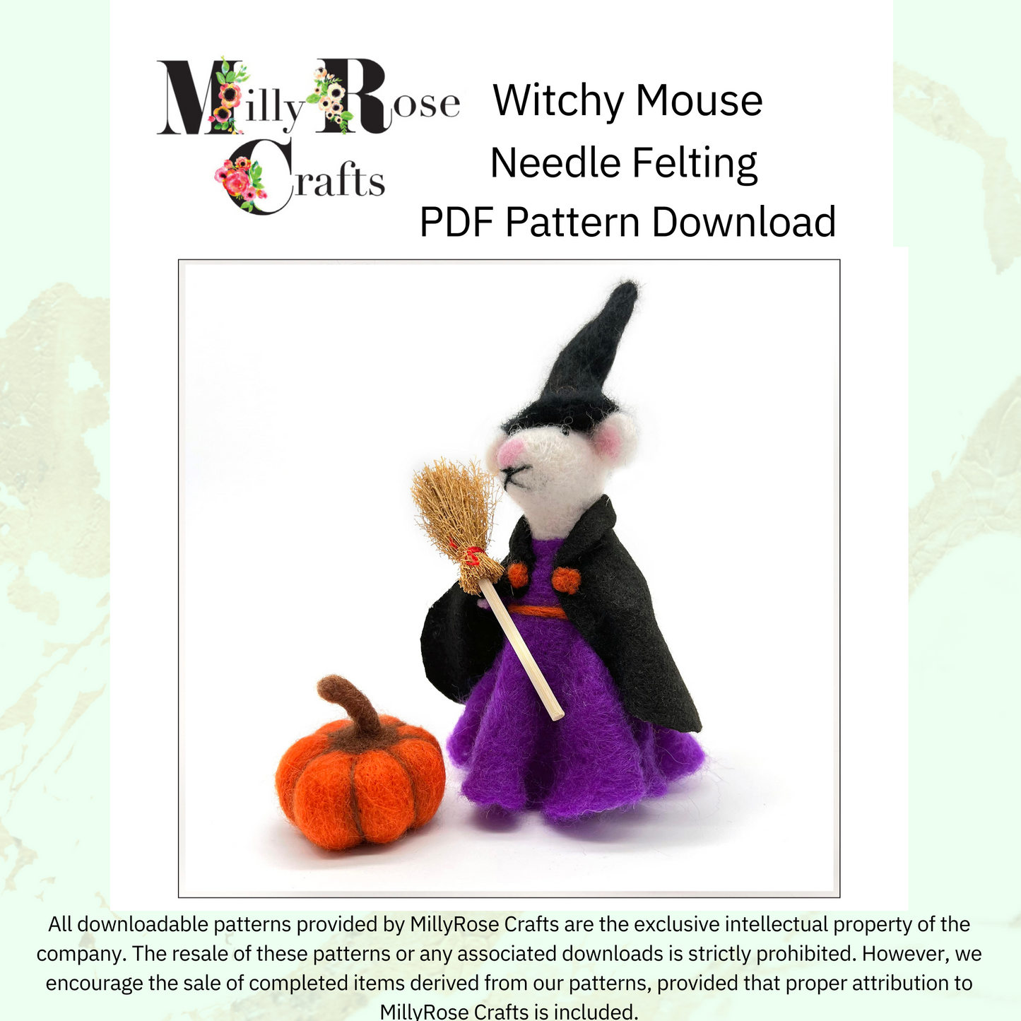 Witchy Mouse Felting Download Pattern .pdf Witch & Pumpkin Felting Pattern Beginner's Halloween Needle Felting Guide pdf Download DIY Felting