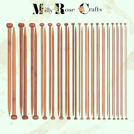 Bamboo Knitting Needle Set - 18 Pairs of Wooden Straight Knitting Needles - Single Pointed in Sizes 2mm - 10mm - Each Needle Measures 25/36cm - Beginners to Experts