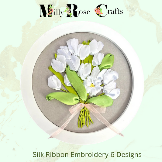 Tulip Silk Ribbon Embroidery Kit 3D Wisteria Silk Ribbon Embroidery Roses Sunflowers Beginner Needlework Meadow Clover DIY Craft Kit Adult