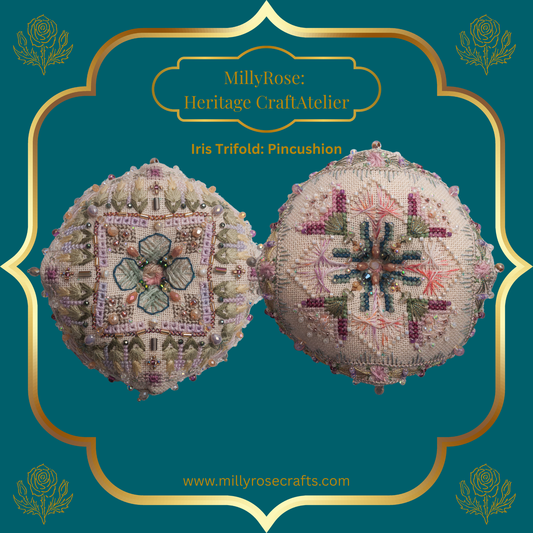 "Iris Trifold" Luxury 3D Needlework Kit – The Garden Series 1 by IMake – Double-Sided Hand-Dyed Silk, Zweigart Linen & Beading Set