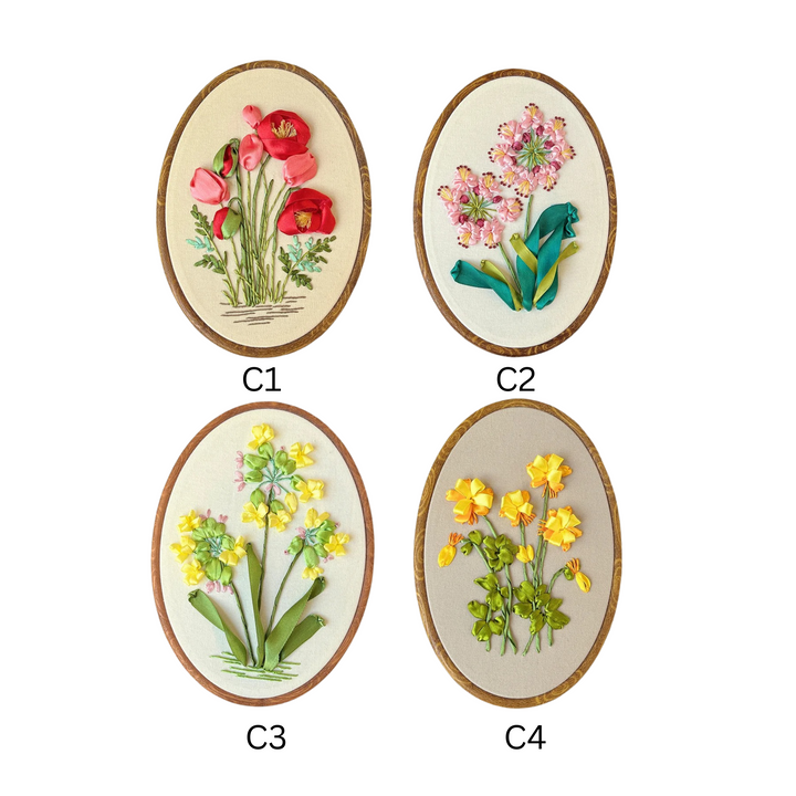 Silk Ribbon Embroidery Kits with Oval Frames